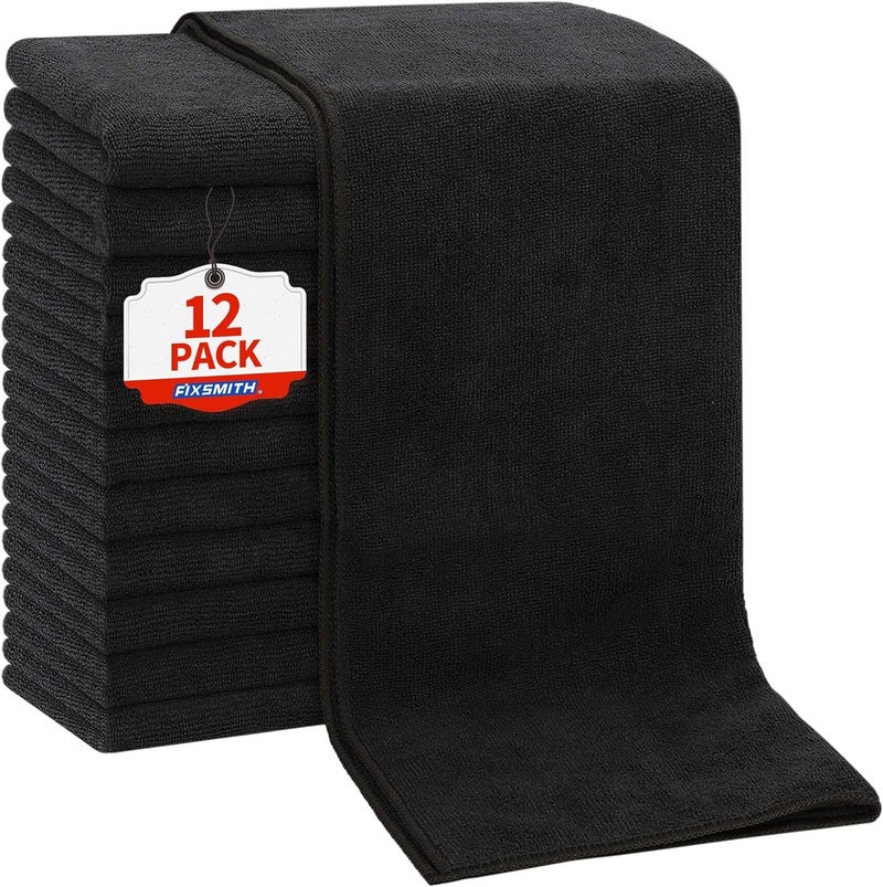 FIXSMITH Salon Towels 12 Pack, Black Hand Towels for Bathroom, Quick Dry Gym Towels, Spa Face Towel, Absorbent Microfiber Towels for Salon, Barber, Gym, Bath, Pedicure and Home Hair Care,16 x 27 in - Image 1